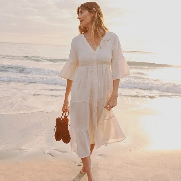 Pact | Dresses | Pact Organic Cotton Coastal Tiered Midi Dress Womens L |  Poshmark